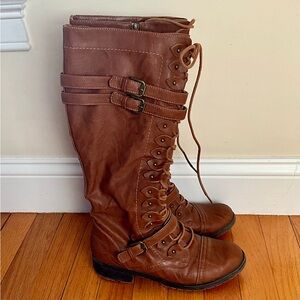 Brown Knee-High Lace Up Women's Boots